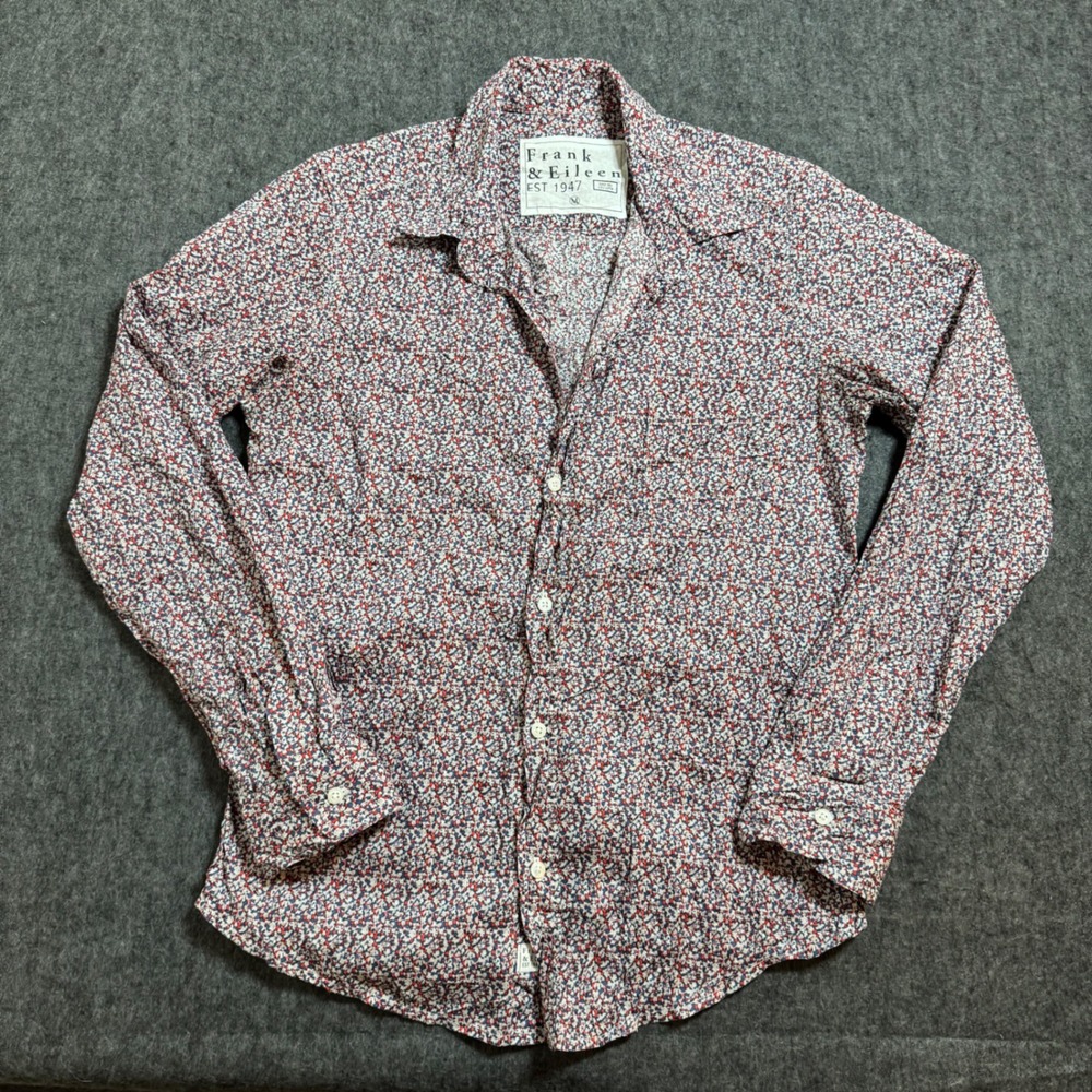 Frank & Eileen Womens M Super 100s 2-Ply Cotton Floral Button Up Shirt Red Blue